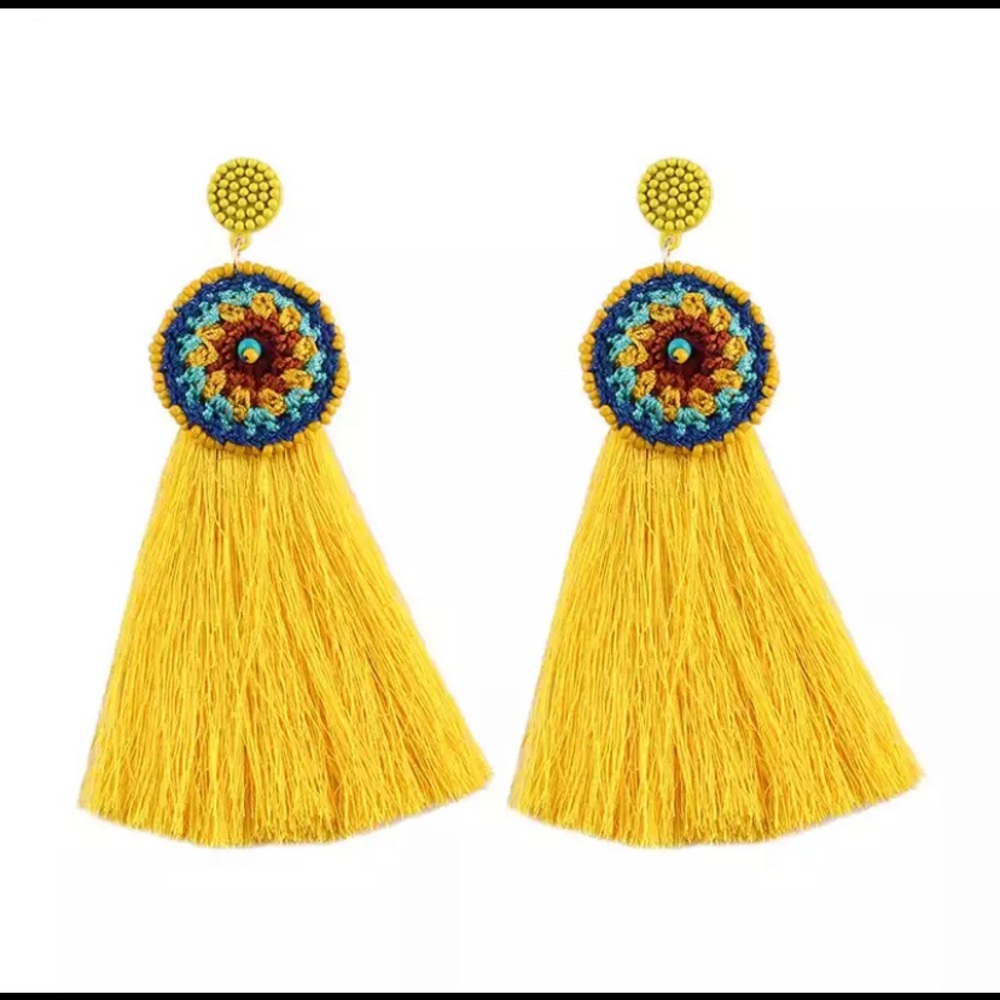 Yellow tassel earrings